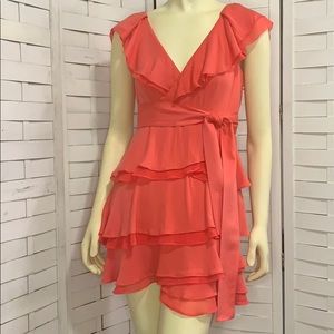 C Luce Coral ModCloth Tiered Ruffle Dress
